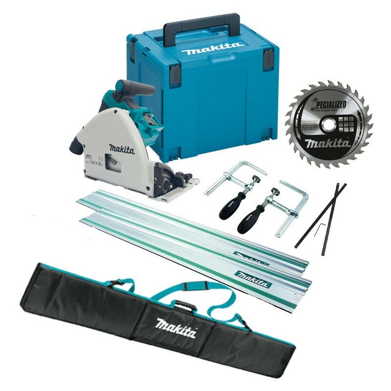 DSP600ZJ 36v Twin 18v Brushless Plunge Cut Circular Saw 2x Guide Rails - Makita