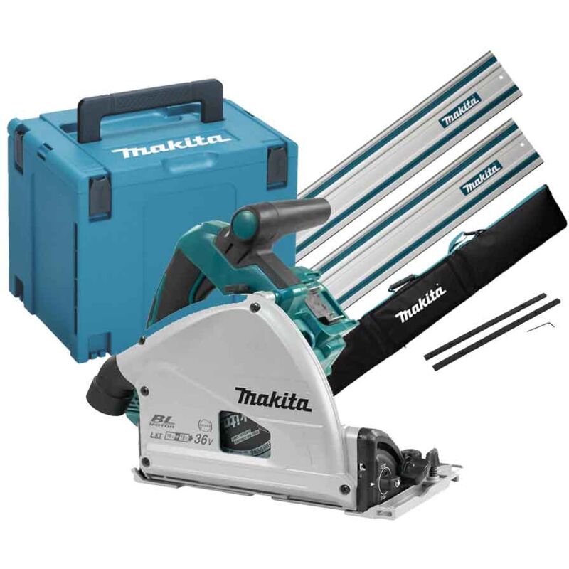 Makita - DSP600ZJ2B Sega Circolare ad affondamento 36V 165 mm + 2x Binario guida 1,5m + Borsa e Connet