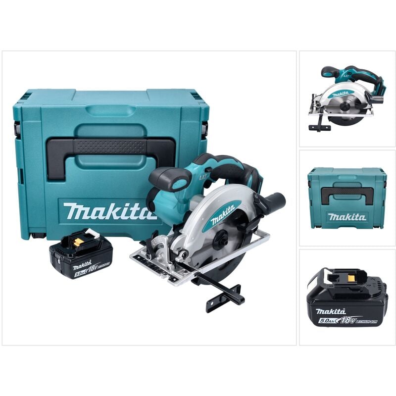 Dss 610 T1J Scie circulaire 18 v 165 mm + 1x batterie 5,0 Ah + Makpac - sans chargeur - Makita