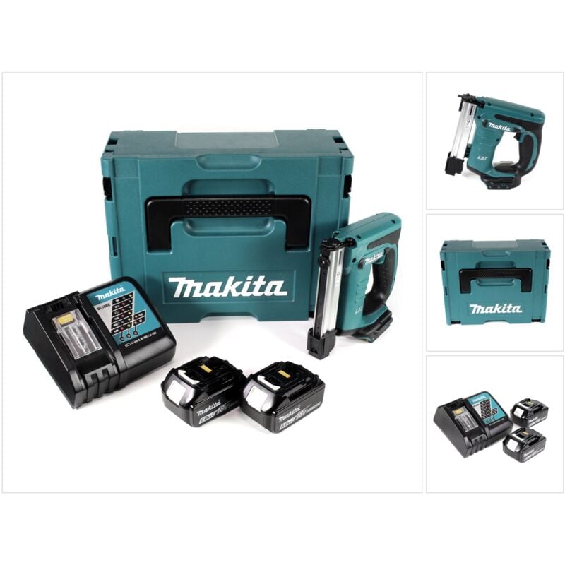 Dst 221 rgj 18 v Li-ion Agrafeuse sans fil + 2x Batteries Li-Ion bl 1860 b 6,0 Ah + Chargeur dc 18 rc + Coffret de transport Makpac - Makita