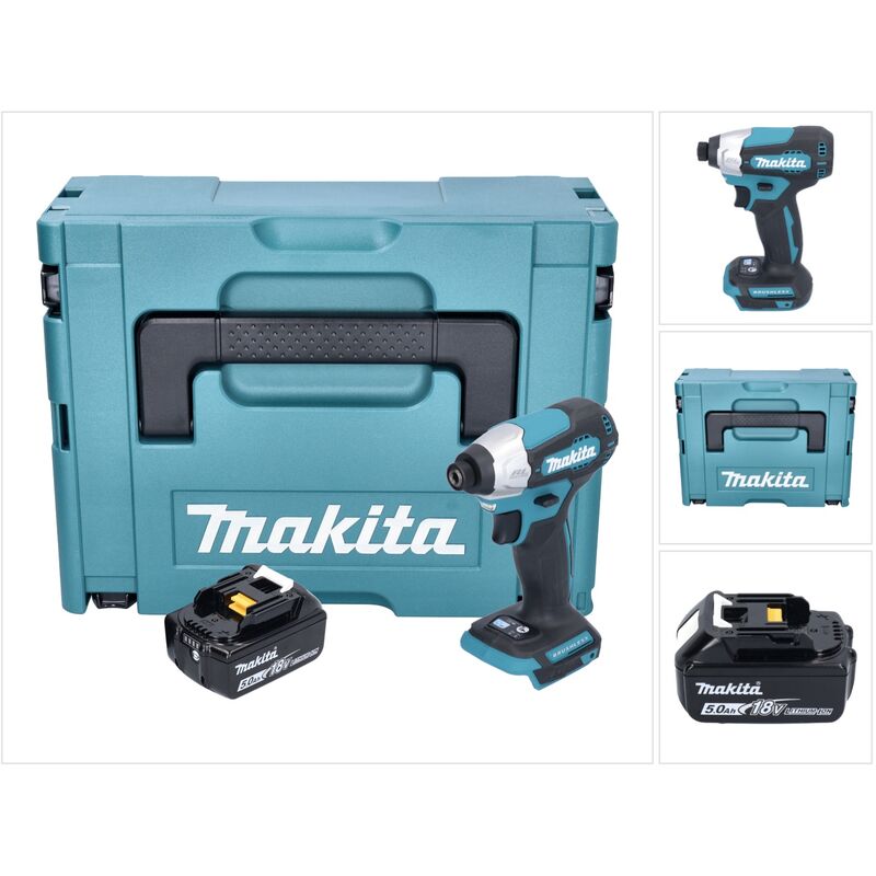 Dtd 157 T1J Clé à choc sans fil 18 v 140 Nm 1/4'' Brushless + 1x batterie 5,0 Ah + Makpac - sans chargeur - Makita