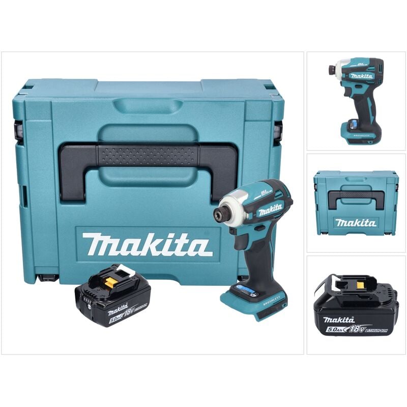 Dtd 172 T1J Clé à choc sans fil 18 v 180 Nm 1/4'' Brushless + 1x batterie 5,0 Ah + Makpac - sans chargeur - Makita