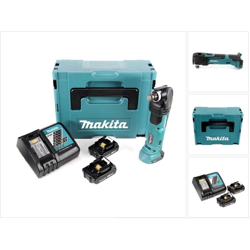 Makita DTM 51 RYJ 18V Li-Ion Découpeur-ponceur multifonctions sans fil avec boîtier Makpac + 2x Batteries BL 1820 2,0 Ah Li-Ion + Chargeur rapide DC
