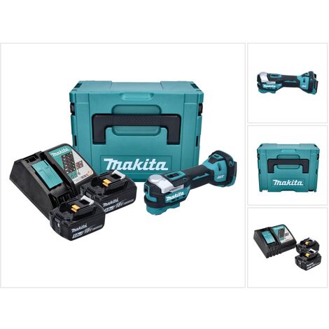 Makita DTM 52 RTJ Outil multifonction Découpeur-ponceur sans fil Brushless Starlock Max 18 V + 2x Batteries 5,0Ah + Chargeur + Makpac