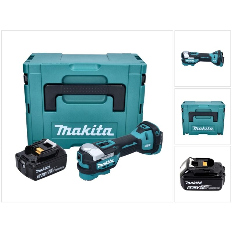 Makita DTM 52 T1J Outil multifonction Découpeur-ponceur sans fil Brushless Starlock Max 18 V + 1x Batterie 5,0Ah + Coffret Makpac - sans chargeur