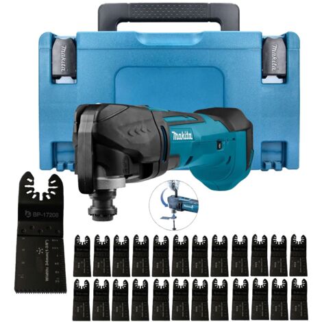 Makita DTM51ZJ 18v Multi Tool Keyless Blade Change + 25 x Plunge Blades + Makpac