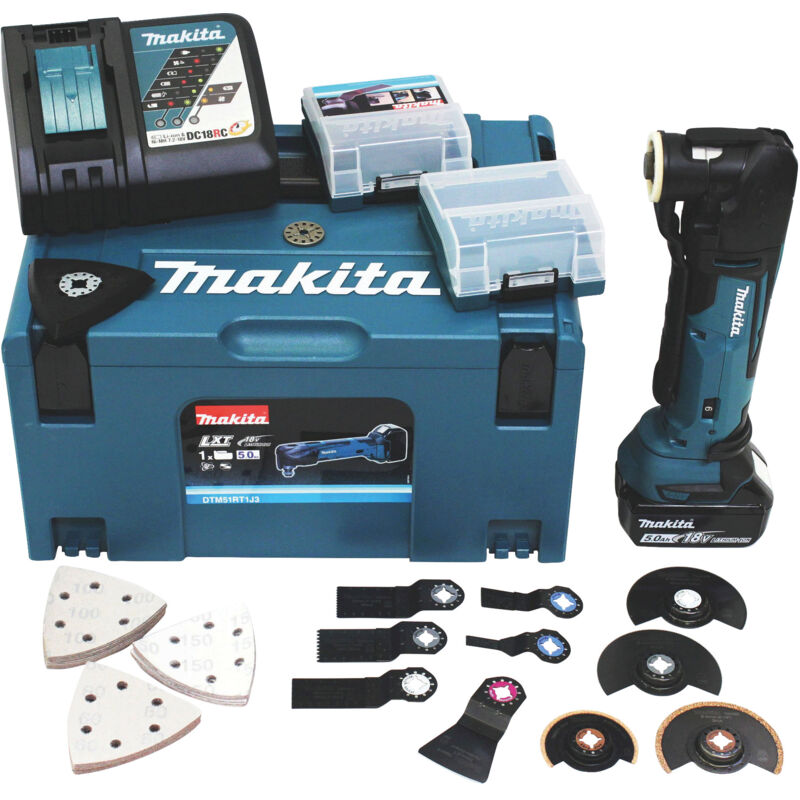 Outil multifonctions Makita 18V DTM51RT1J3 1x 5,0 Ah + chargeur + 41 pces accessoires