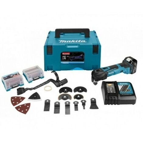 Makita DTMRT1J3 Découpeur-ponceur sans-fil - 18V Li-ion - 1 batterie 5,0 Ah - 42 accessoires - MAKPAC - serrage rapide