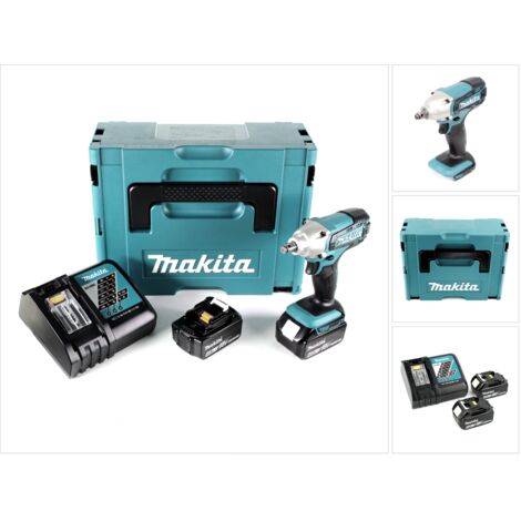 Makita DTW 190 RMJ 18V Li-Ion Boulonneuse à chocs sans fil + Boîtier Makpac + 2x Batteries BL 1840 4,0 Ah avec pointeur-LED + Chargeur rapide DC 18 RC