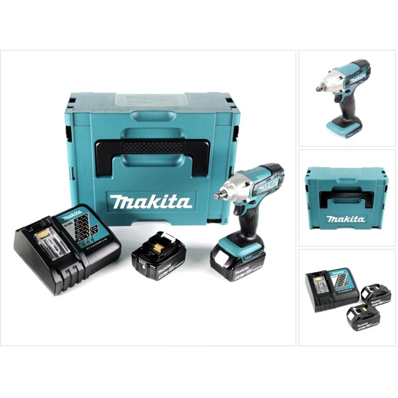 Dtw 190 rtj 18V Li-Ion Boulonneuse à chocs sans fil + Coffret de tranport Makpac + 2x Batteries bl 1850 5,0 Ah + Chargeur rapide dc 18 rc - Makita