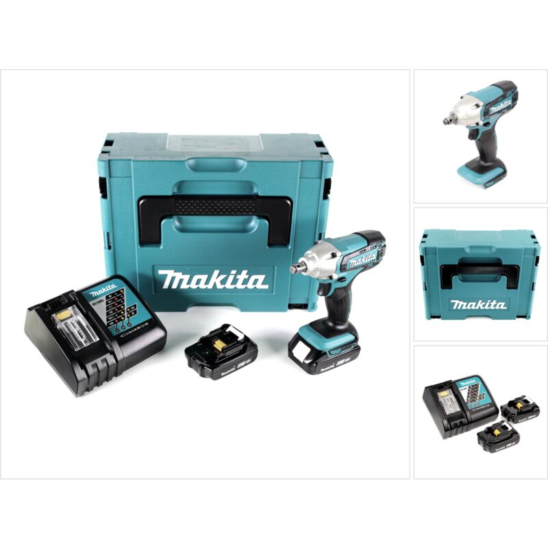 Dtw 190 ryj 18V Li-Ion Boulonneuse à chocs sans fil avec boîtier Makpac + 2x Batteries bl 1820 2,0 Ah + Chargeur rapide dc 18 rc - Makita