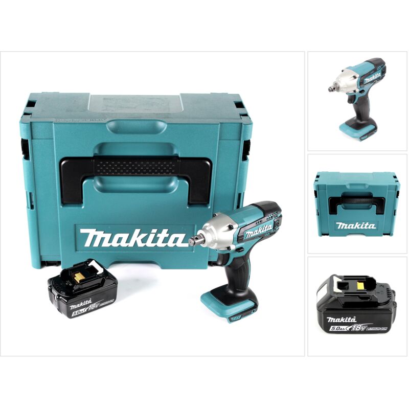 Makita DTW 190 T1J Visseuse à percussion sans fil 18V Li-Ion + 1x Batterie BL 1850 5,0 Ah + Coffret Makpac - sans chargeur