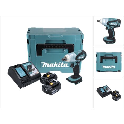 Makita DTW 251 RFJ 18V Boulonneuse à chocs sans fil 230 Nm + Coffret de transport Makpac + 2x Batteries BL 1830 3,0 Ah + Chargeur DC18RC