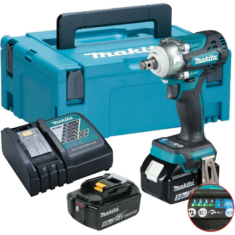 Makita - DTW300RTJ 18v LXT Brushless Impact Wrench 1/2' Drive 4 Speed 2 x 5.0ah
