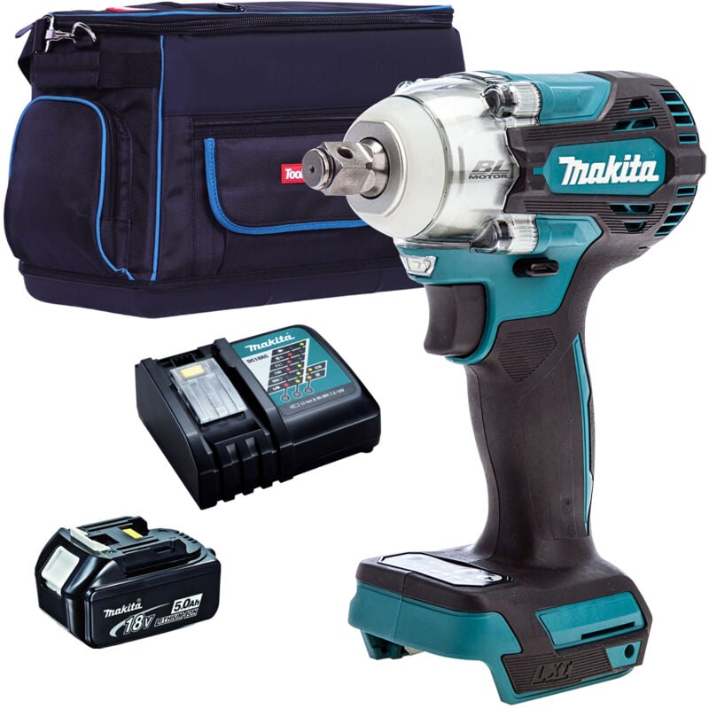 DTW300Z 18V Brushless 1/2 Impact Wrench with 1 x 5.0Ah Battery Charger & Tool Bag - Makita