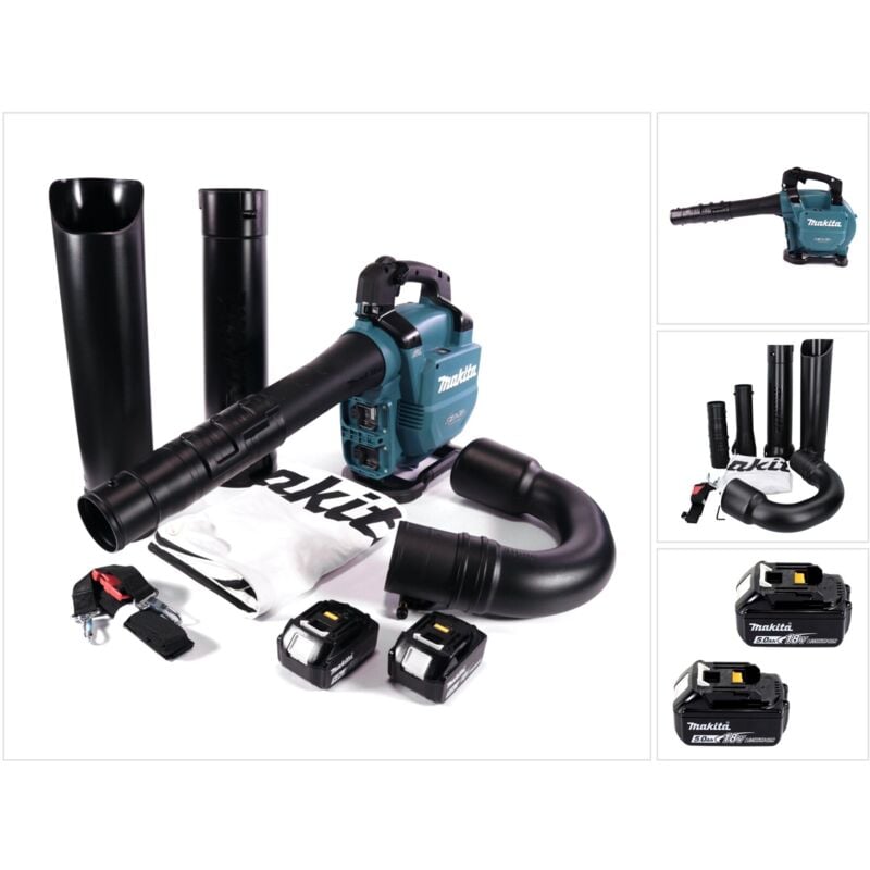 Dub 363 T2V Souffleur / aspirateur de feuilles à batterie 36 v ( 2x 18 v ) Brushless + kit d'aspiration + 2x batterie 5,0 Ah - sans chargeur - Makita