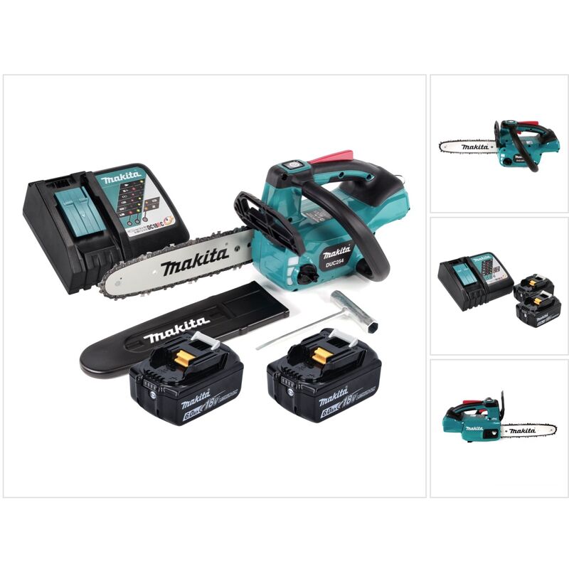 

Makita - DUC 254 RG Motosierra a batería 18V / 25 cm + 2x Batería BL1860 6,0 Ah + Cargador DC 18 RC