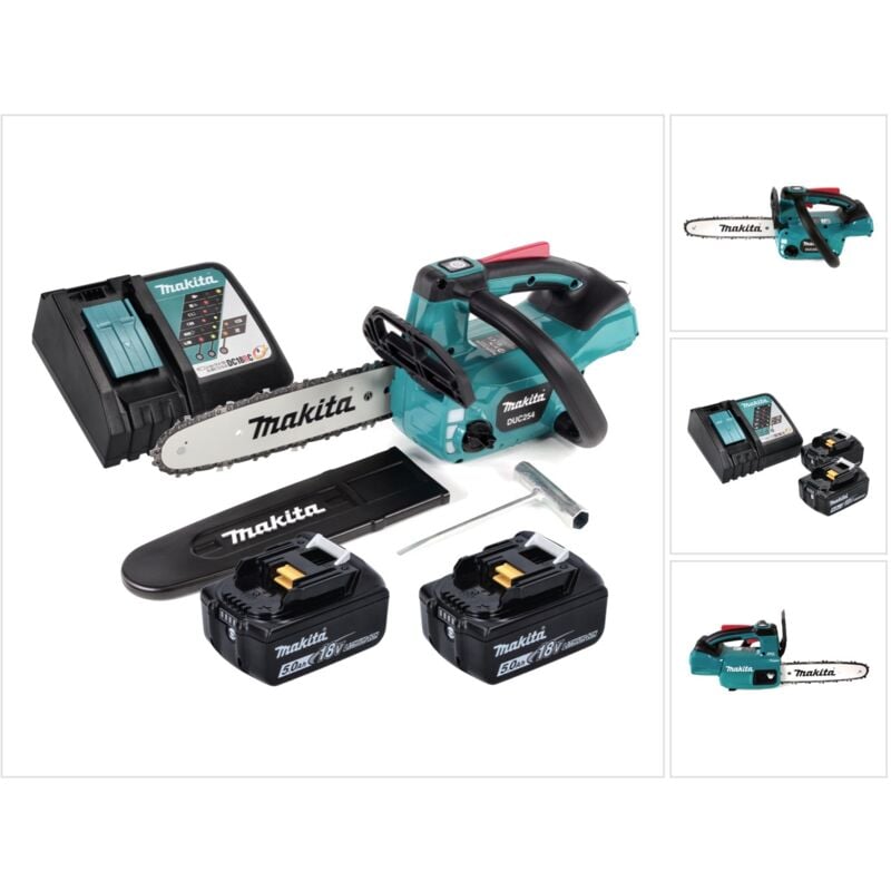 Duc 254 rt 18 v Motosega brushless a batteria 25 cm + 2x Batterie 5,0 Ah + Caricatore rapido dc 18 rc - Makita