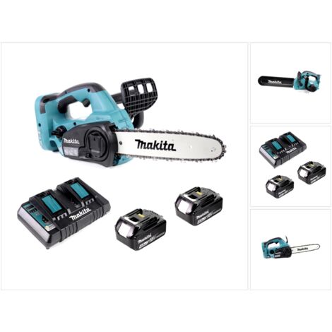 Makita DUC 302 30cm Tronçonneuse d'élagage sans fil avec 2 x 18 V = 36 V de Puissance + 2x Batteries BL 1840 + Chargeur DC 18 RD