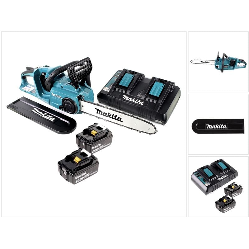 Makita DUC 353 PT2 Tronçonneuse à chaîne sans fil 36V ( 2x18V ) Brushless 35 cm + 2x 5,0 Ah batterie + chargeur double