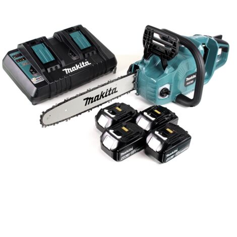 Makita DUC 353 PM4 Tronçonneuse à chaîne sans fil 36V ( 2x18V ) Brushless 35 cm + 4x 4,0 Ah batterie + chargeur double