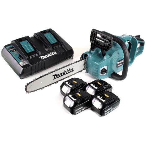 Makita DUC 353 PT4 Tronçonneuse à chaîne sans fil 36V ( 2x18V ) Brushless 35 cm + 4x 5,0 Ah batterie + chargeur double