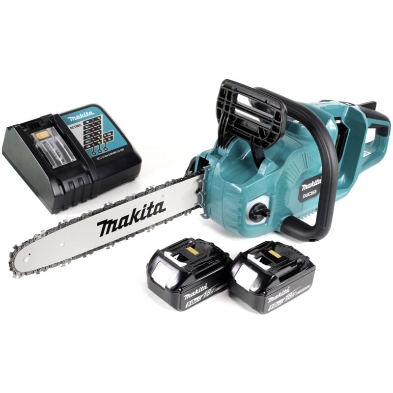 Duc 353 RT2 Tronçonneuse à chaîne sans fil 36V ( 2x18V ) Brushless 35 cm + 2x 5,0 Ah batterie + chargeur - Makita