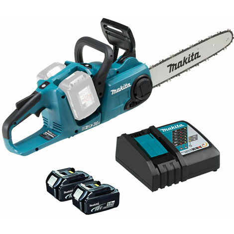 Makita DUC353Z 36V Brushless Chainsaw with 2 x 5.0Ah Battery & Twin Port Charger