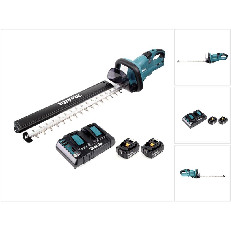 Makita DUH 551 PT 36 V / 2x 18V Li-Ion Taille-haie sans fil (55 cm longueur de coupe) + 2x Batteries Makita BL 1850 5,0 Ah / 5000 mAh + Chargeur DC