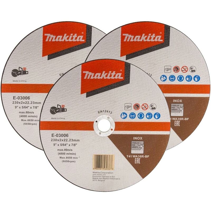 Makita - E-03006 Cutting Cut Off Wheel 230mm 9'' For DCE090 Disc Cutter x 3 Pack