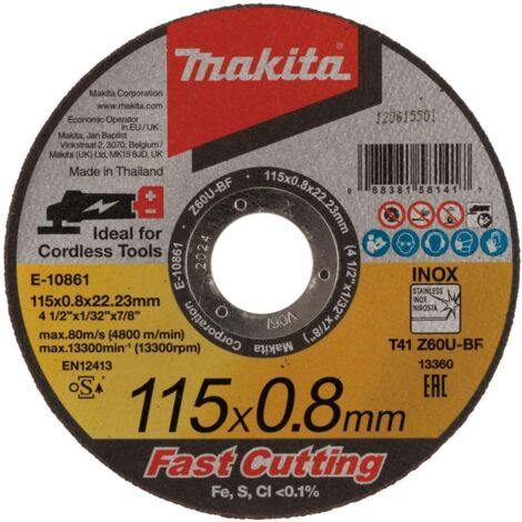 MAKITA E-10861-12 Disco da taglio Met/Inox 115 x 08 x 2223mm (12pz)