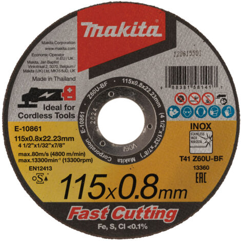 MAKITA E-10861-12 Disco de corte Met/Inox 115 x 0,8 x 22,23mm (12pcs)