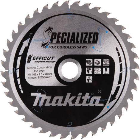 Makita E-12223 Hoja sierra circular Efficut TCT 165x20mm 40 dientes 1,5mmmadera