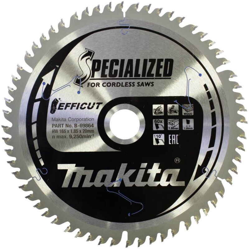 Makita - B-69864 Lame de scie circulaire 165 x 20 x 1.85 mm Nombre de dents: 60 1 pc(s)