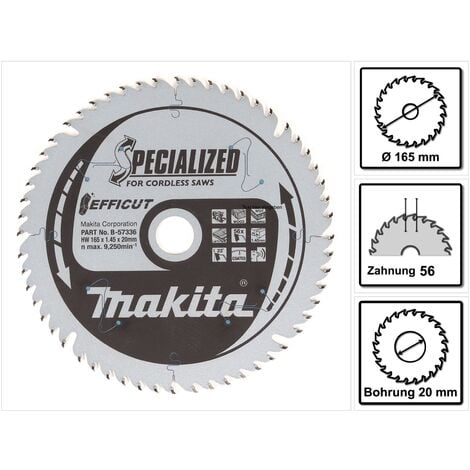 Makita EFFICUT Lame de scie circulaire pour bois 165 x 20 x 1,45 mm 56 dents ( B-57336 )