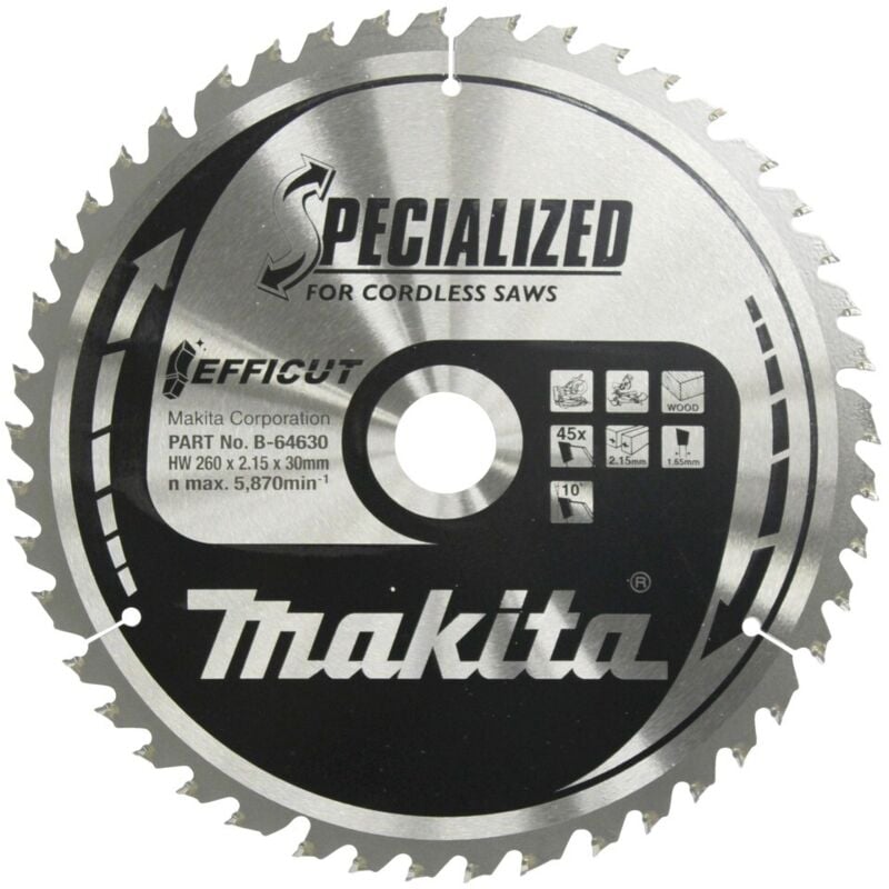 Image of Sägeblatt 260x1,65/2,15x30mm 45Z efficut Akku-Kapp-/Gehrungssägen B-64630 - Makita