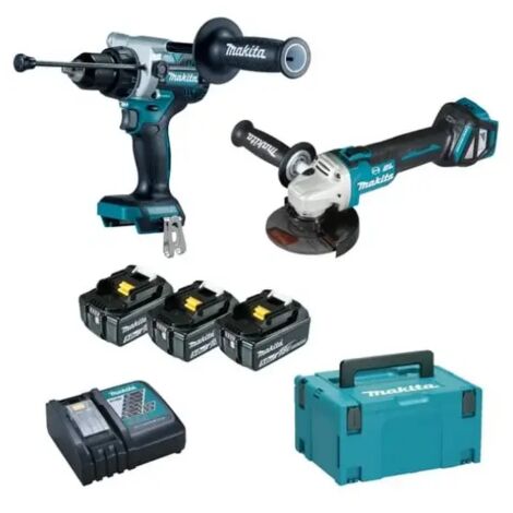 Makita – Perceuse-visseuse et meuleuse 18V avec 3 batteries 5Ah – DLX2435TJ – Moteur Brushless – Pour perçage et coupe précise