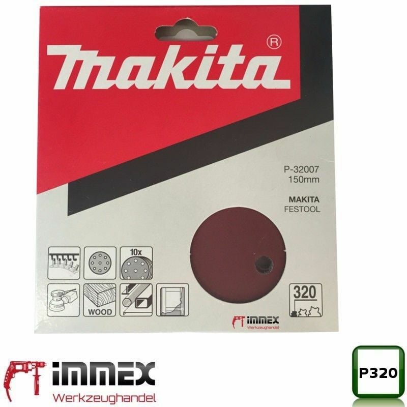 Image of Makita - Exzenterschleifer Exzenter 10x Schleifpapier 150mm P320 P-32007