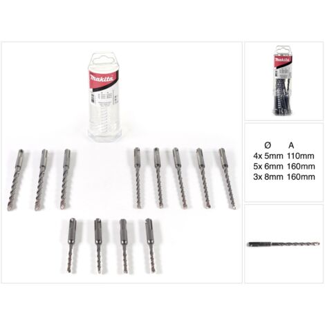 Makita HM Bohrer-Set V-PLUSNr. 5 4x Ø 5 x 110 mm, 5x Ø 6 x 160 mm und 3x Ø 8 x 160 mm, SDS-plus