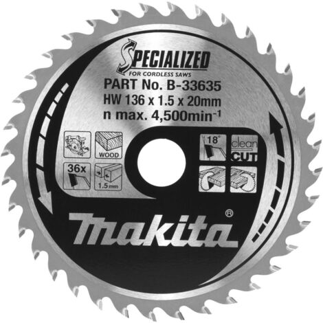 Makita - Hoja de sierra para madera 136x20 mm, 36 dientes B-33635