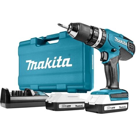 MAKITA HP457DWE10 Trapano Avvitatore con Percussione 2x18 V 1,5 Ah Li + 74 Accessori + Valigetta