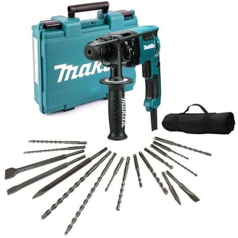 Makita HR1840 240v SDS Plus 2 Mode Rotary Hammer Drill 470w + 17pc SDS Bit Set