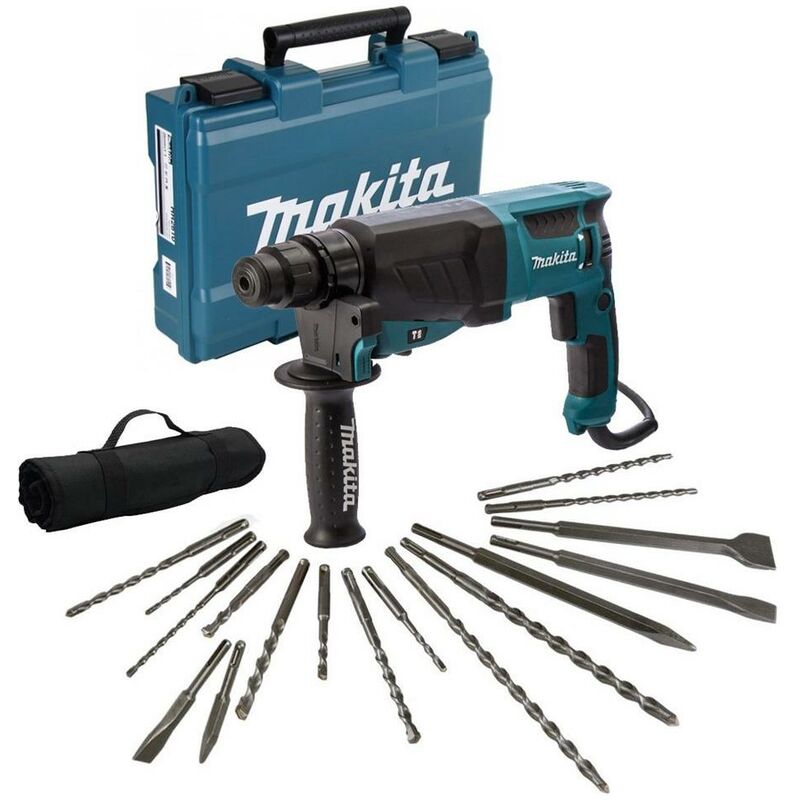 Makita - HR2630 110v sds Plus 3 Mode Rotary Hammer Drill + 17 Piece Bit Set Point