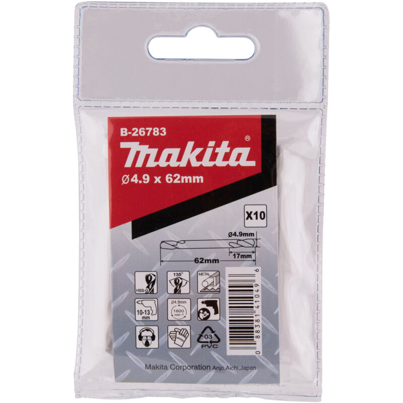 Makita HSS-G punta doppia, 4,9 x 62 mm, 10 pz. HSS-G - 10 pezzi - 4,9 mm x 62 mm