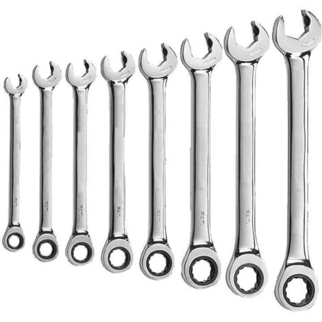 Makita – Jeu de 8 clés mixtes à serrage rapide – Mors inclinés 15° – Clé à cliquet 72 dents – Acier allié avec revêtement Nickel-Chrome – B65523