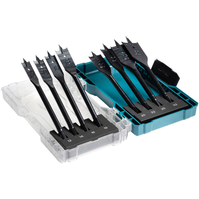 Makita - Coffret de 8 mèches à bois plates 12,14,16,18,20,22,25,32 mm, tige hexagonale