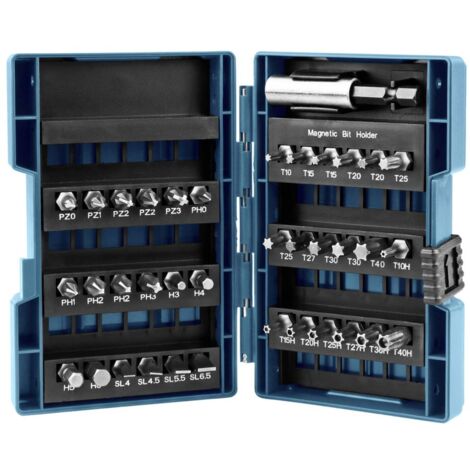 Makita – Assortiment d'embouts de vissage 37 pièces – B28606 – Porte-embout magnétique – Pour visseuse – Types Ph, Pz, T et Sl inclus