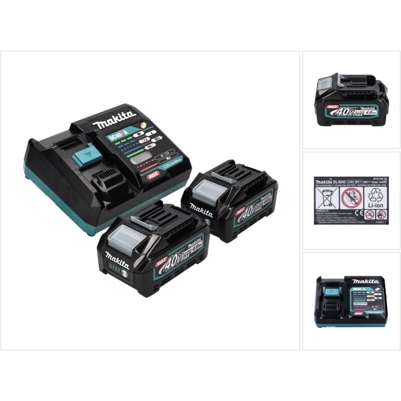 Makita - Kit de démarrage batterie 40 v max + 2x Batteries bl 4040 4,0 Ah xgt (2x 191B26-6) + Chargeur (191E07-8)