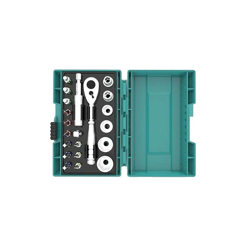 Set di chiavi a cricchetto Makita 21 pezzi - 12 punte + 6 bussole + adattatore da 1 1/4' + portabit magnetico - B-54081