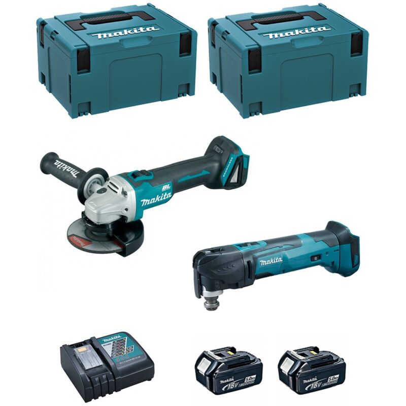 Makita - Kit DLX2154TJ1 (DGA504 + DTM51 + 2 x 5,0 Ah + DC18RC + 2 x makpac 3)